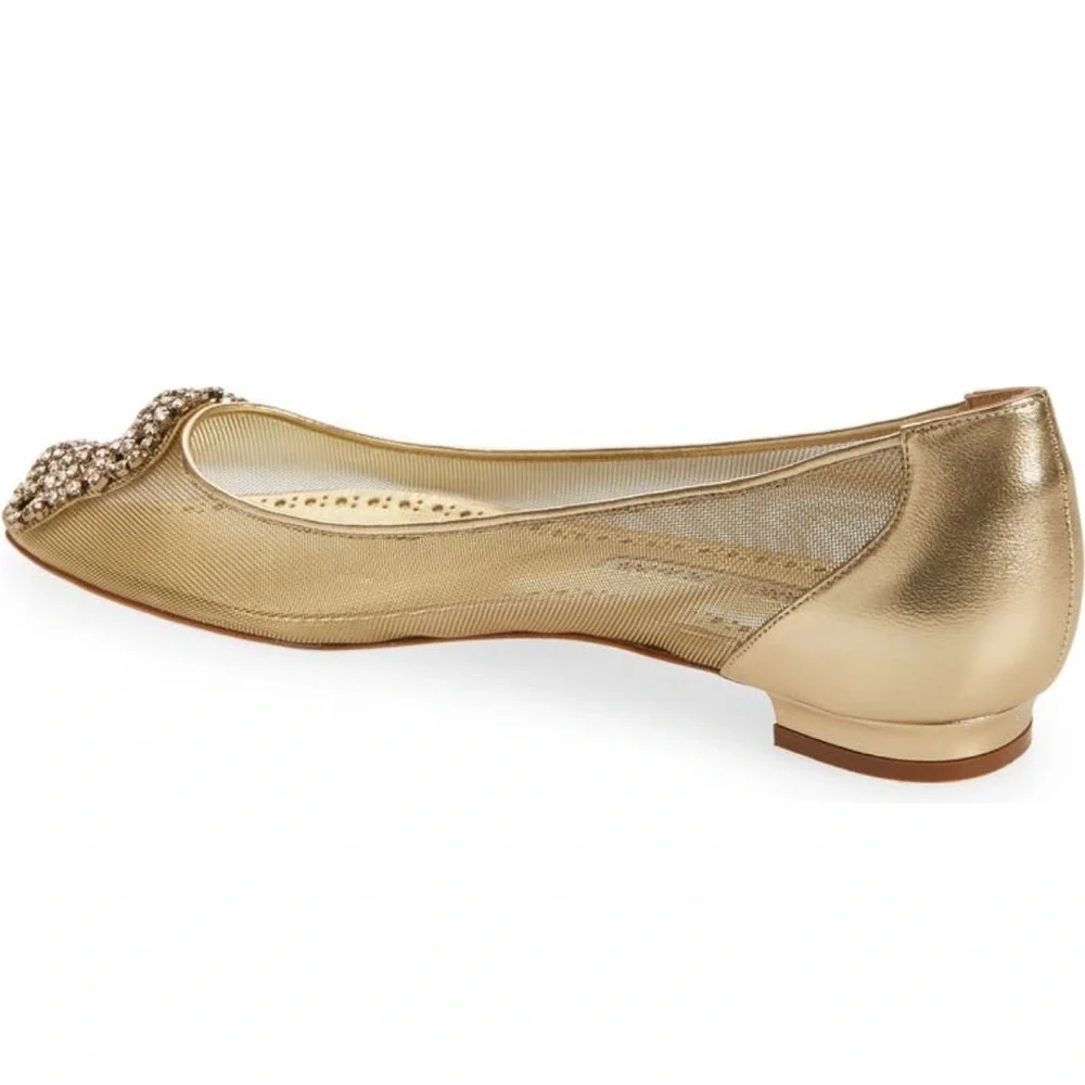 Manolo blahnik Hangisi Chrystal Buckle Gold Mesh Flats, 50th anniversary, NEW - Picture 6 of 17